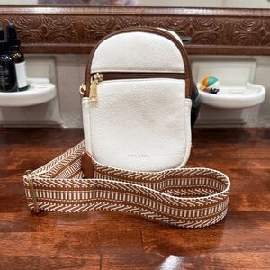 Elegant White and Brown Crossbody Bag